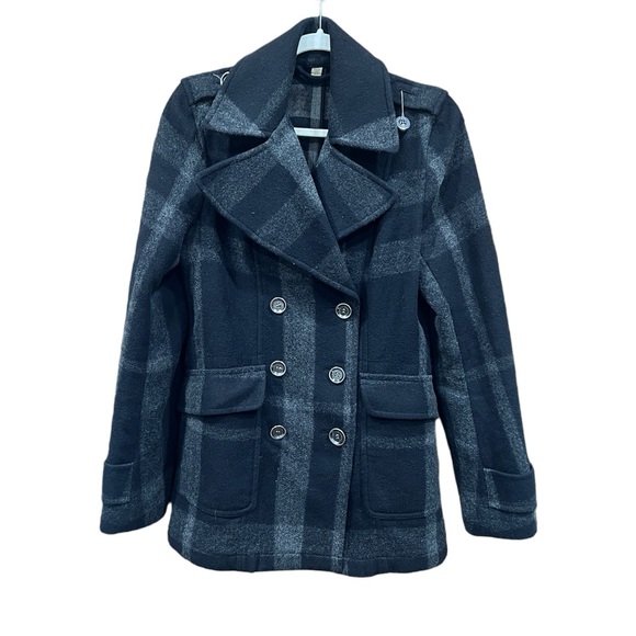 Burberry Jackets & Blazers - Burberry Plaid Tartan Black Gray Peacoat 10